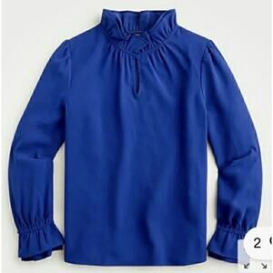 EUC J.Crew 365 Crepe Electric Blue Ruffle-Neck Keyhole Blouse Size M